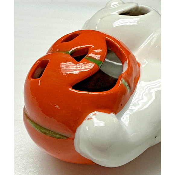 Vtg Midwest Cannon Falls Halloween Ceramic Ghost Pumpkin Candle Holder Luminary - Picture 11 of 12